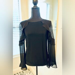 White House Black Market Black Ruffled Blouse